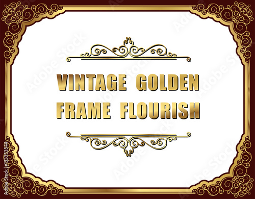 Gold photo frame with corner thailand line floral for picture, Vector design decoration pattern style Принти на полотні