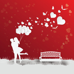 valentine's day on red background, paper art, craft style, Conce