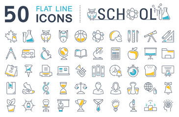 Wall Mural - set vector flat line icons school