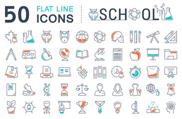 Wall Mural - set vector flat line icons school