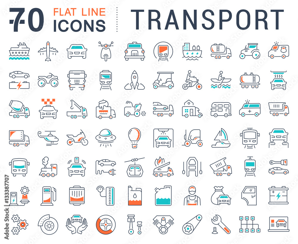 Set Vector Flat Line Icons Transport Stock Vector | Adobe Stock
