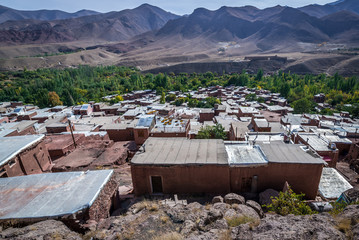 Wall Mural - Aerial view from rocks above Abyaneh - one of the oldest villages in Iran