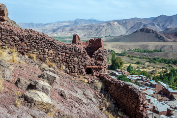 Poster - Sasanid era ruins on hills above Abyaneh - one of the oldest villages in Iran