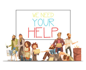 Canvas Print - Homeless People Cartoon Style Illustration