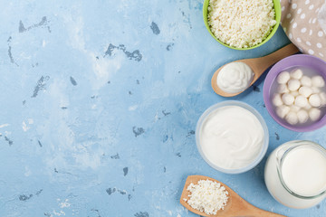 Dairy products on stone table