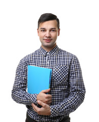 Canvas Print - Handsome young teacher on white background