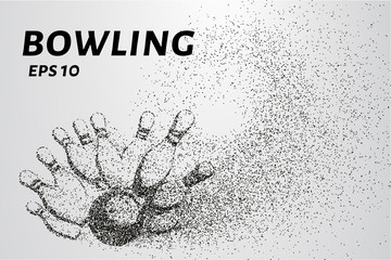 Wall Mural - Bowling from the particles. Skittles and ball are composed of circles and dots. Vector illustration