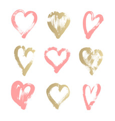 Poster - brush stroke sketch drawing of hearts shape set to valentines da