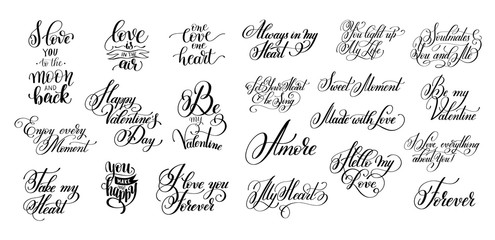 Wall Mural - set of black and white hand written lettering about love to vale