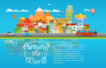 Poster - Around the world travelling concept. Template for a text
