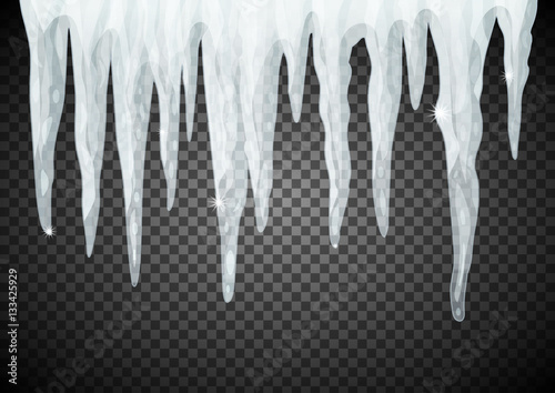 Fotografía Translucent icicles in blue colors on transparent background