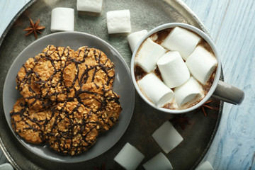 Poster - Cup of hot cocoa with marshmallows on tray