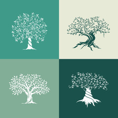 Poster - Olive trees silhouette icon set isolated on green background.