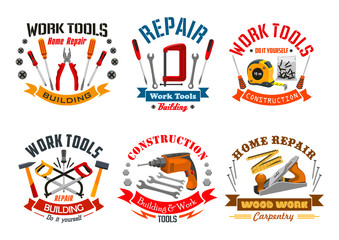 Repair work tools vector icons set