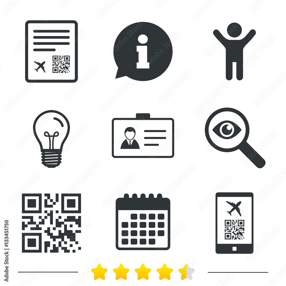 Signage Scan Pass QR scan code icon. Boarding pass flight sign. Stock Vector | Adobe Stock