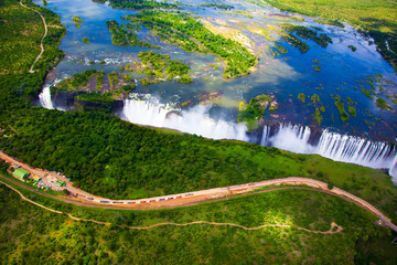 Wall Mural - Victoria Falls aerial side view.  Taken while on a helicopter tour (The Flight of Angels).