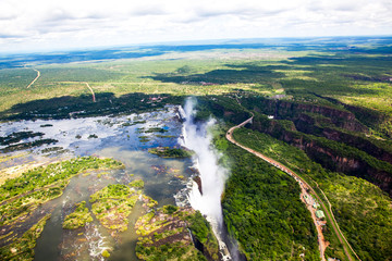 Wall Mural - Victoria Falls aerial side view.  Taken while on a helicopter tour (The Flight of Angels).