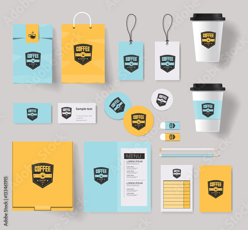 Download Coffee Shop And Restaurant Branding Identity Mock Up Template With Coffee Logo Design Stock Vector Adobe Stock
