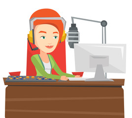 Sticker - Female dj working on the radio vector illustration