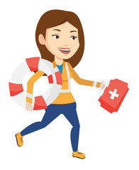 Sticker - Paramedic running with first aid box.