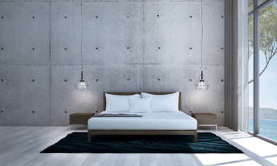 the interior design of loft bedroom and sea view