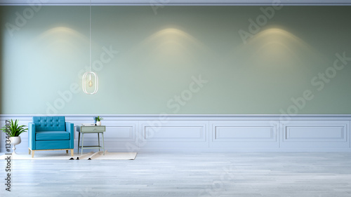Vintage Green Room Minimalist Interior Blue Armchair With
