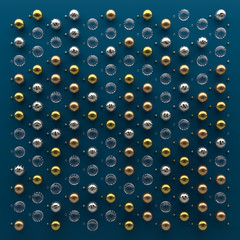 Aufkleber - 3d abstract render illustration. geometry cloning background. metal and glass spheres building rando