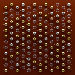 Aufkleber - 3d abstract render illustration. geometry cloning background. metal and glass spheres building rando