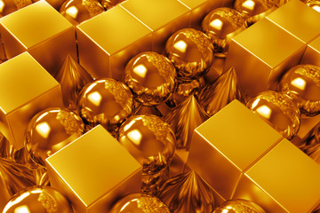 Poster - 3d rendering abstract background with metallic geometric shapes. Primitives form repeatable background with shiny reflections.