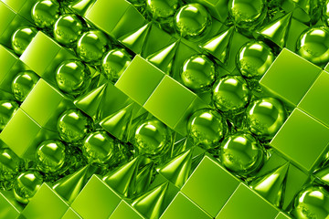 Poster - 3d rendering abstract background with metallic geometric shapes. Primitives form repeatable background with shiny reflections.