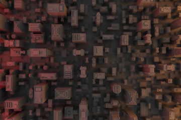 Poster - 3d rendering of city`s top view. Skyscrapers are in focus, low buildings are blurred. Abstract background.