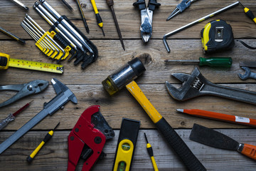 Wall Mural - Old tools on a wooden table