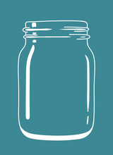 Glass Transparent Vintage Doodle Mason Jar. Isolated Jar. Vector Hand Drawn Illustration Eps10.