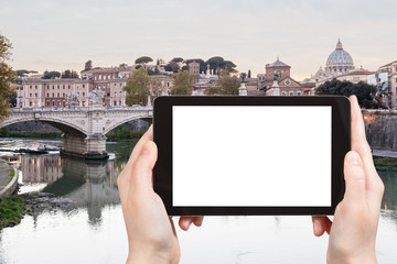 Poster - tourist photographs Tiber River in Rome city