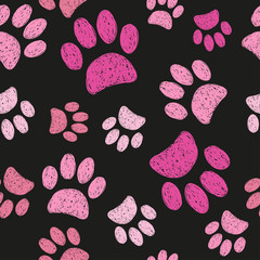 Wall Mural - Cats paws seamless pattern. Vector animal print. 