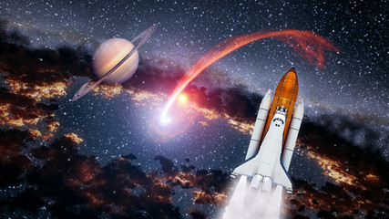 Wall Mural - space shuttle spaceship launch spacecraft planet saturn rocket ship mission universe. elements of th