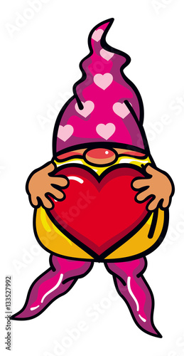 Download Cute gnome in long hat holding heart. Vector clip art ...