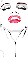 Face Of Girl With Red Lips And Nails Like Mere Lin Monroe. Clip Art Of A Beautiful Woman With Red Lips Like Mere-lin Monroe.