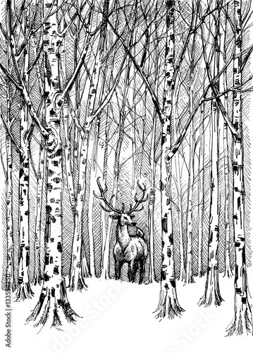 Wildlife Carbon Drawing Deer In Winter Forest Buy This Stock Vector And Explore Similar Vectors At Adobe Stock Adobe Stock