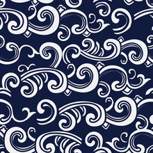 Seamless Blue Japanese Background Spiral Curve Wave Cross