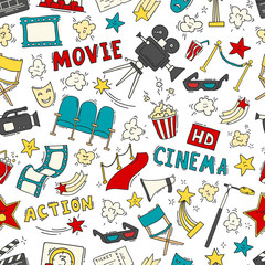 Wall Mural - Cinema seamless pattern with hand drawn elements