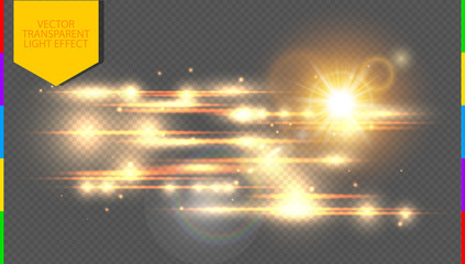 Wall Mural - vector golden special effect. glowing streaks on transparent background. beautiful glow light lens f