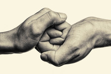 Male And Female Hand  United  In  Handshake. That Could Mean Help, Guardianship, Protection, Love, Care Etc. This Image Isolated For Easy  Transfer In Your Design.