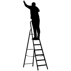 Silhouette worker climbing the ladder. Vector illustration