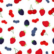 Cartoon berries pattern. Strawberry, blueberry, cranberry, cherry