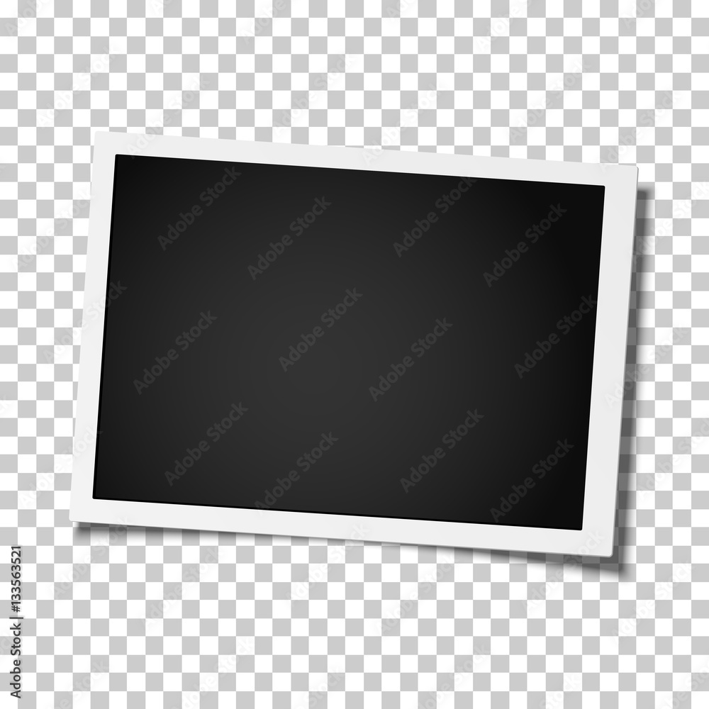 Retro realistic vector photo frame placed on transparen background. Template photo design. - obrazy, fototapety, plakaty 