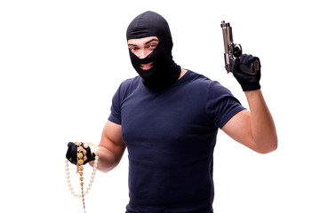 Robber wearing balaclava isolated on white