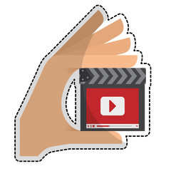 clapboard movie or video related icon image sticker vector illustration design 