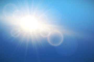Wall Mural - sun with lens flare on blue sky, vector.