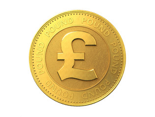 Gold coin with pound sign. 3d rendering.